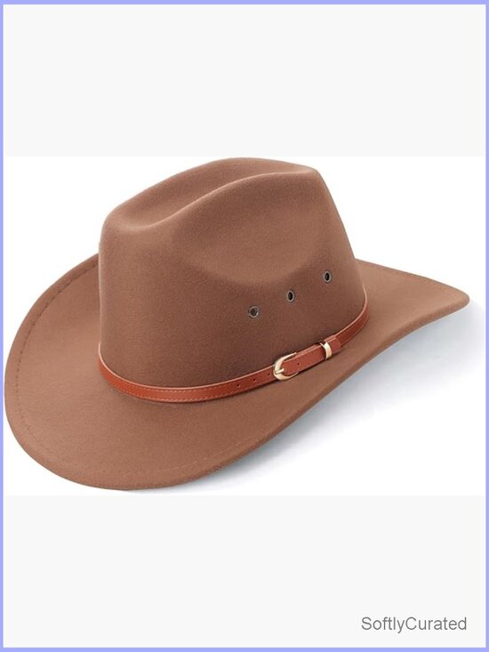 Classic Felt Wide Brim Cowboy Fedora Hat with Belt Buckle main image 7